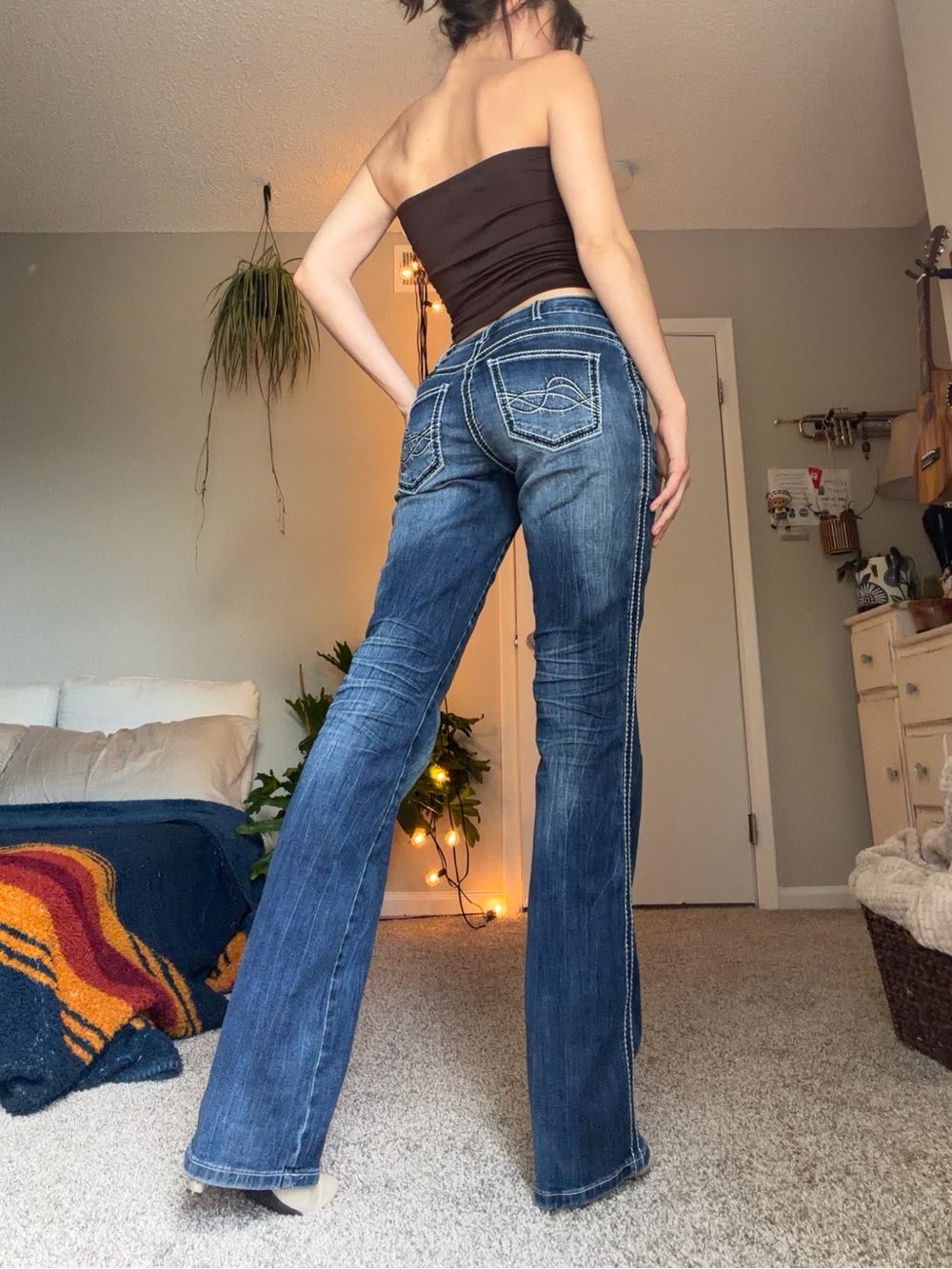 Women’s Dark Blue Bootcut Jeans - Fitted High-Rise TUFF